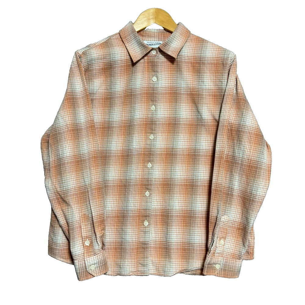 Pendleton Plaid Flannel Button Up Men L Orange Beige Cotton Y2K Classic Western